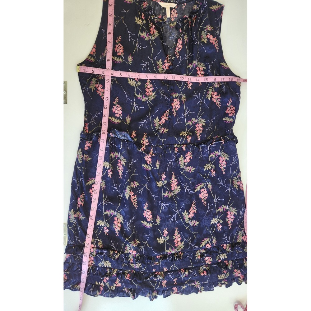 Rebecca Taylor Silk Blend Floral Ruffle Sleeveless Mini Dress Navy Pink Size 12 - Picture 3 of 6